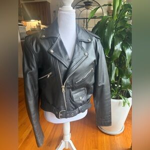 RIPPLES Women BLACK QUILTED LINED VINTAGE REAL LEATHER MOTORCYCLE JACKET!